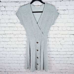 CAUTION TO THE WIND | drop shoulder v-neck surplice faux wrap stretch mini dress